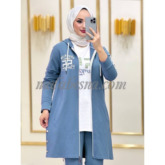 3 Pieces blue tracksuit with long jacket and white shirt 3 Pieces blue tracksuit with long jacket and white shirt