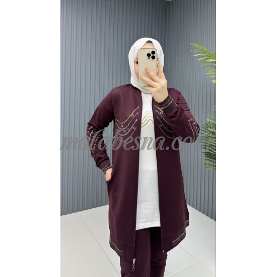 3 Pieces Burgundy tracksuit with colored lines on the jacket and shoulders 3 Pieces Burgundy tracksuit with colored lines on the jacket and shoulders