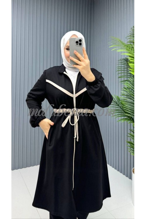 3 Pieces black tracksuit with V line on the jacket