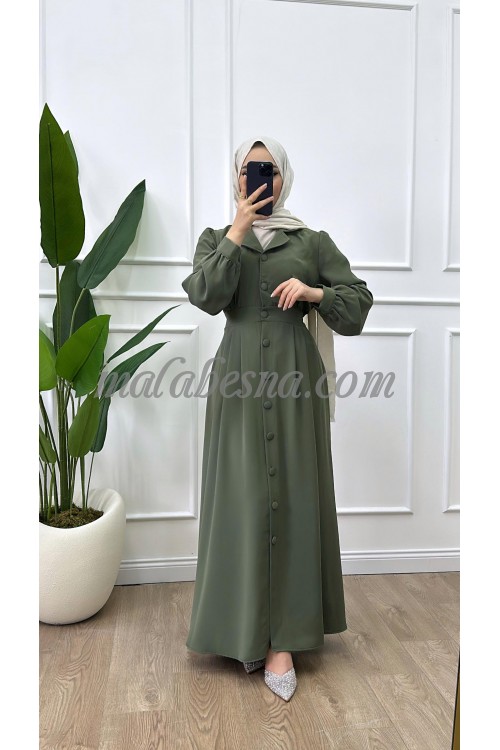 Oily green dress with front buttons