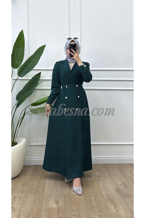 Turquoise dress with belt and front buttons