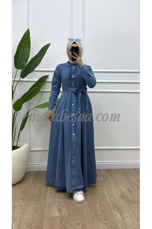 Jeans dress with front buttons and jeans belt