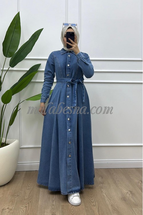 Jeans dress with front buttons and jeans belt