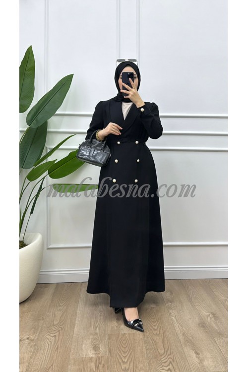 Black dress with belt and front buttons