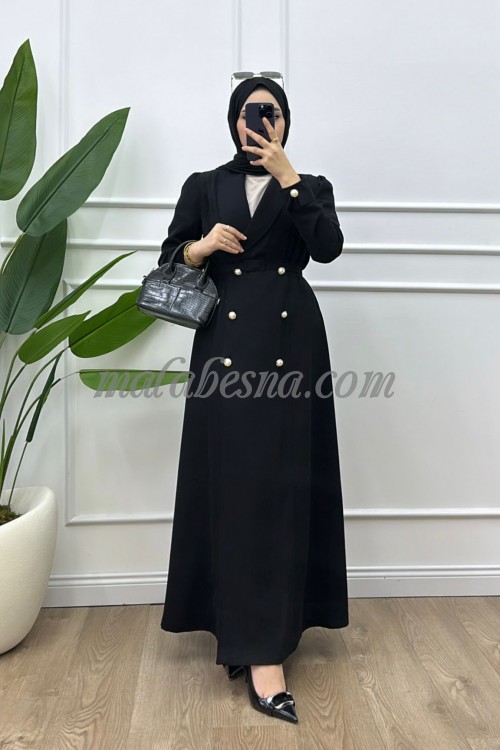 Black dress with belt and front buttons
