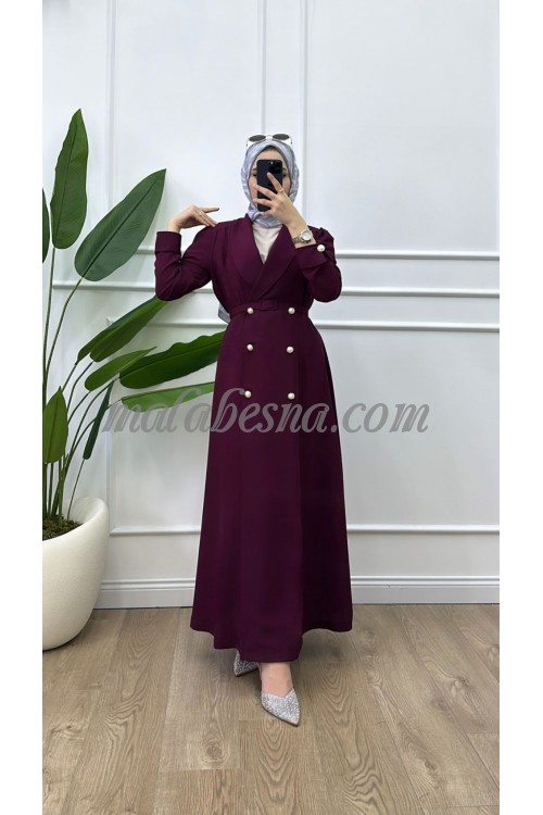 Burgundy dress with belt and front buttons