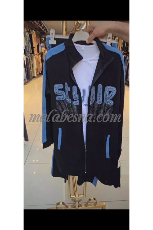3 pieces black and jeans suit with strass on the jacket