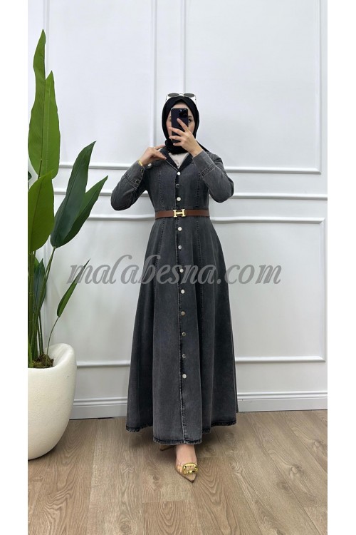 Black jeans dress with infront buttons and  brown belt