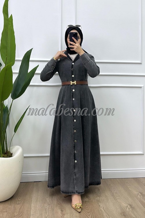 Black jeans dress with infront buttons and  brown belt