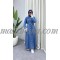 Light jeans dress with white dantail on the sleeves and belt