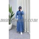 Light jeans dress with white dantail on the sleeves and belt Light jeans dress with white dantail on the sleeves and belt