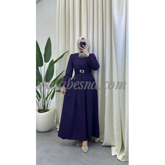 Purple dress with silver collar and belt with accessories