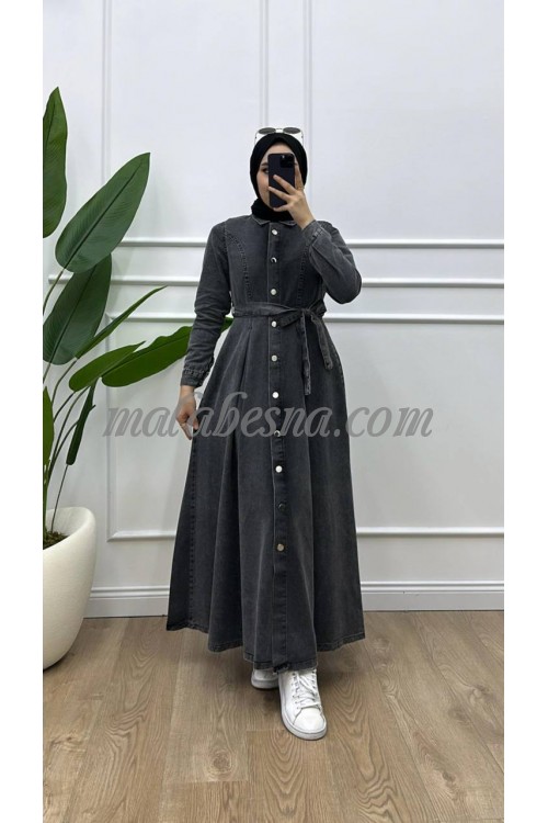 Black jeans dress with infront buttons and belt