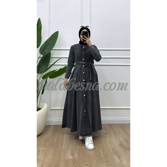 Black jeans dress with infront buttons and belt Black jeans dress with infront buttons and belt
