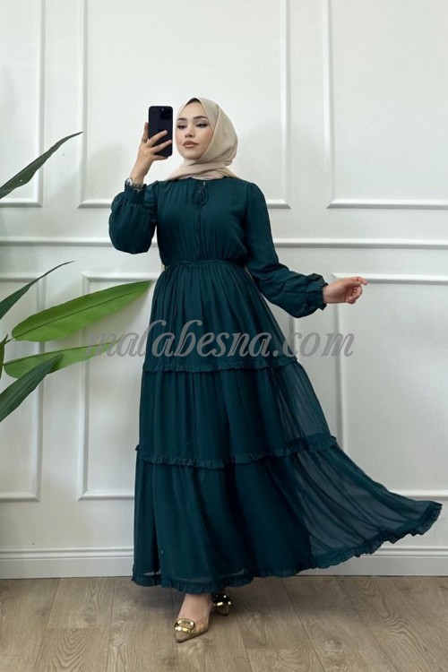Turquoise Chiffon Dress with thin belt