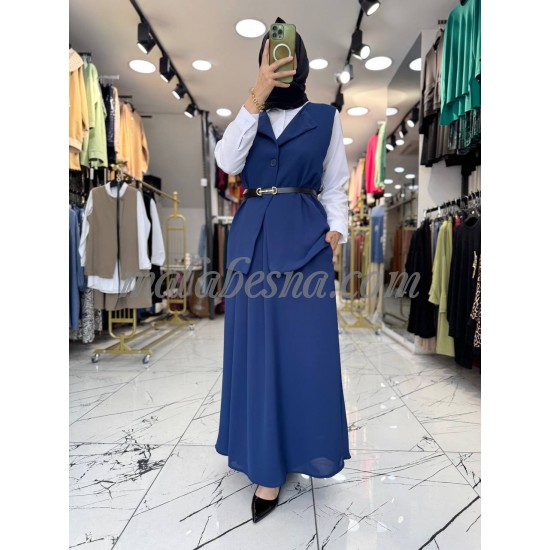 3 Pieces Dark blue skirt with white shirt and black belt 3 Pieces Dark blue skirt with white shirt and black belt