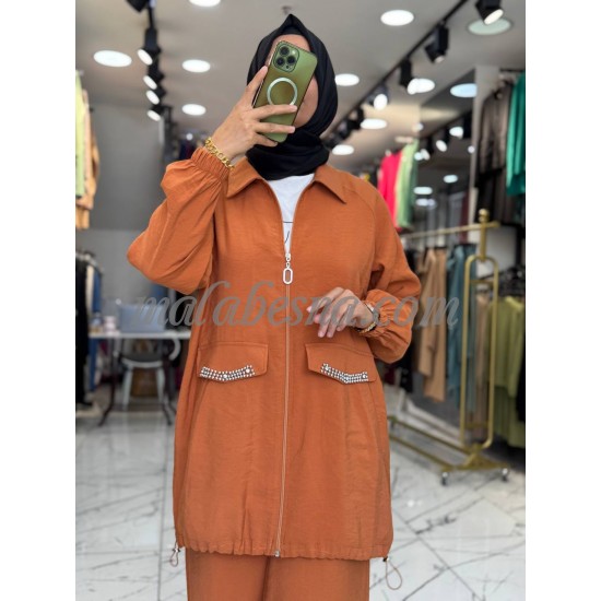 3 Pieces brick color with strass on the pocket with pants 3 Pieces brick color with strass on the pocket with pants