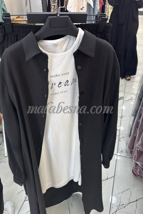3 Pieces Black suit with long shirt and long blouse with pants