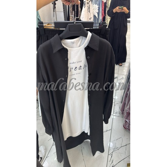 3 Pieces Black suit with long shirt and long blouse with pants 3 Pieces Black suit with long shirt and long blouse with pants