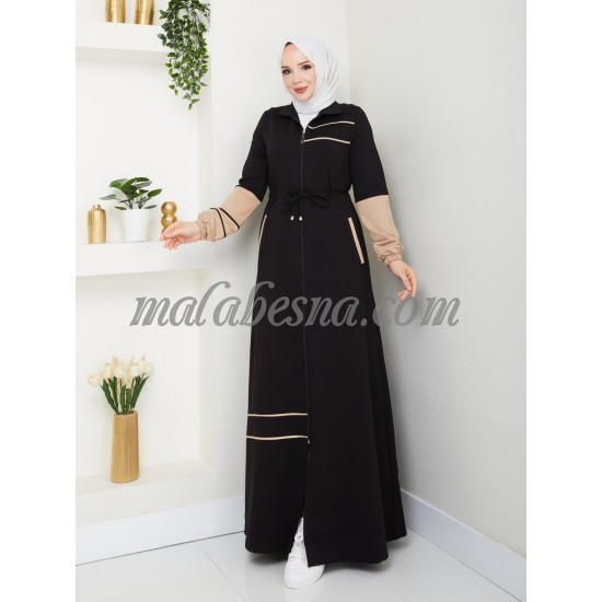 Black sporty Dress with beige color and internal belt Black sporty Dress with beige color and internal belt