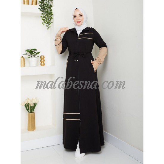 Black sporty Dress with beige color and internal belt Black sporty Dress with beige color and internal belt