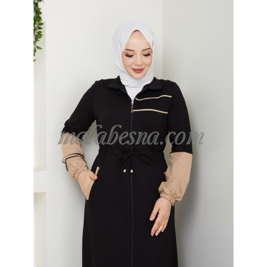 Black sporty Dress with beige color and internal belt Black sporty Dress with beige color and internal belt