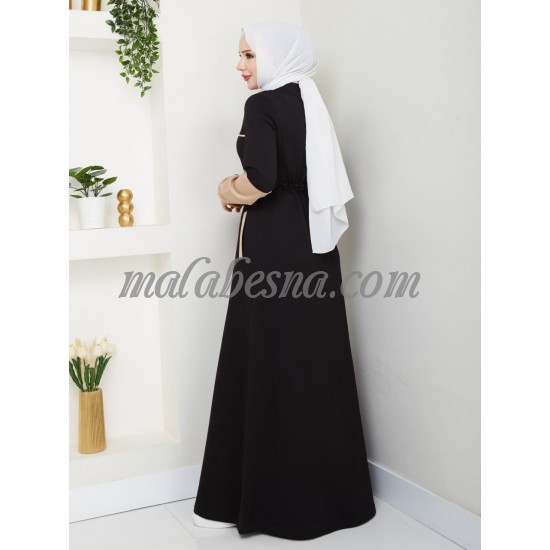 Black sporty Dress with beige color and internal belt Black sporty Dress with beige color and internal belt