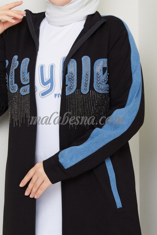 3 pieces Dark Blue and jeans suit with strass on the jacket
