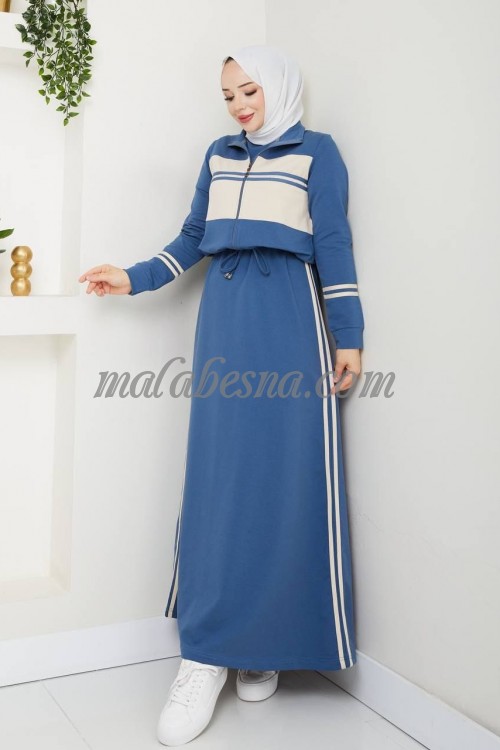 petrol sporty dress with short jacket and white lines