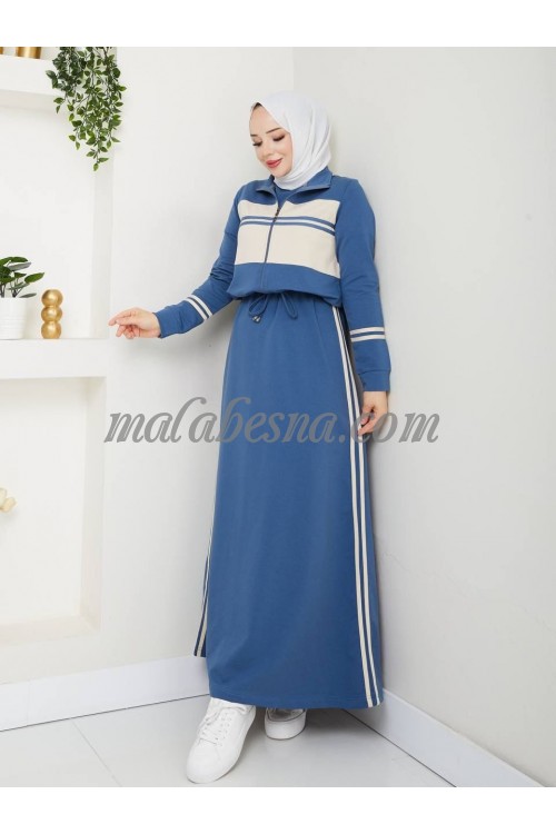 petrol sporty dress with short jacket and white lines