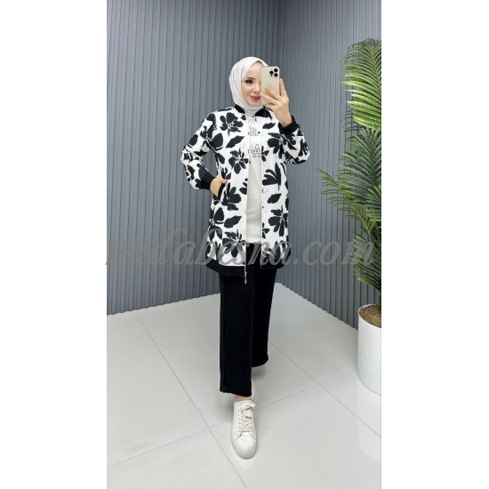 3 Pieces black and white suit with flowers pattern 3 Pieces black and white suit with flowers pattern