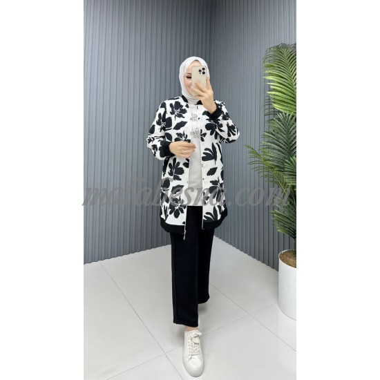 3 Pieces black and white suit with flowers pattern 3 Pieces black and white suit with flowers pattern