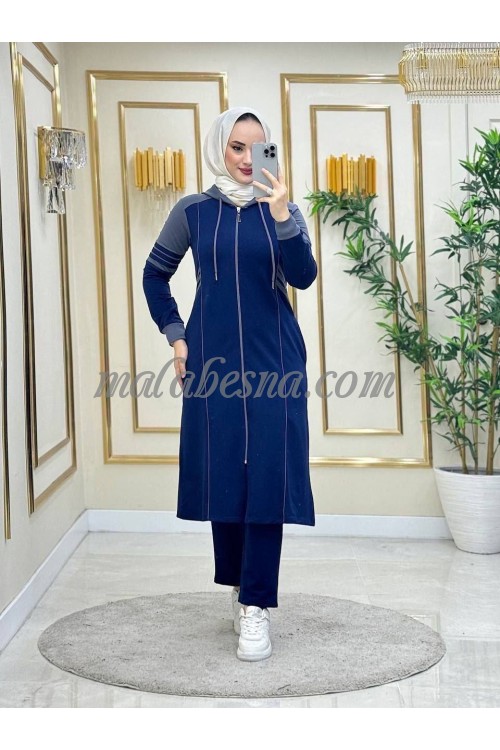 2 Pieces Dark Blue suit with gray color on the shoulders