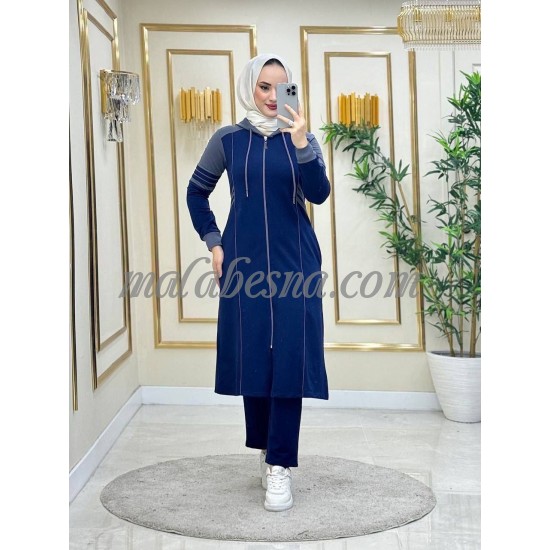 2 Pieces Dark Blue suit with gray color on the shoulders 2 Pieces Dark Blue suit with gray color on the shoulders