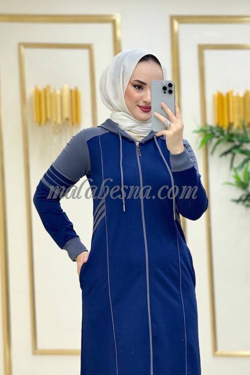 2 Pieces Dark Blue suit with gray color on the shoulders