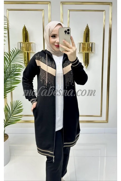 3 Pieces Black and beige with shiny stones on the jackets