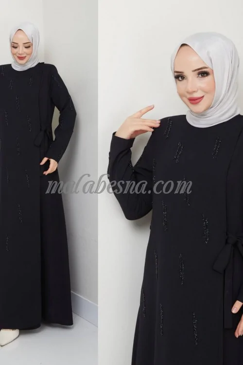 Black abaya with shiny pearls