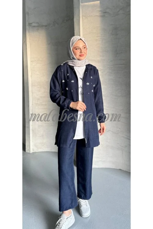 3 Pieces dark blue suit with strass on the jacket