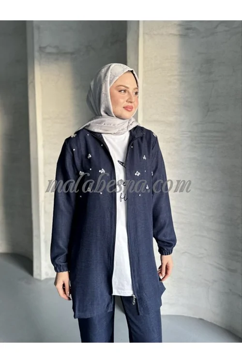 3 Pieces dark blue suit with strass on the jacket