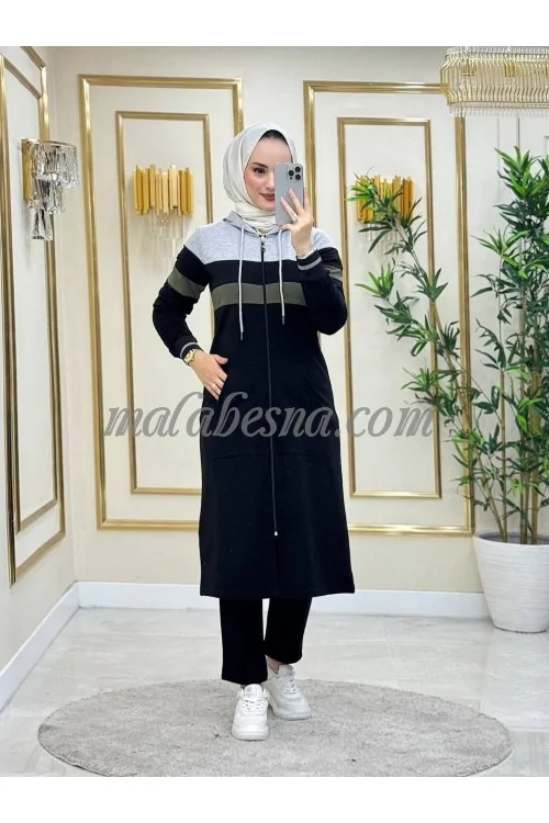 2 pieces black jacket with green line on the jacket