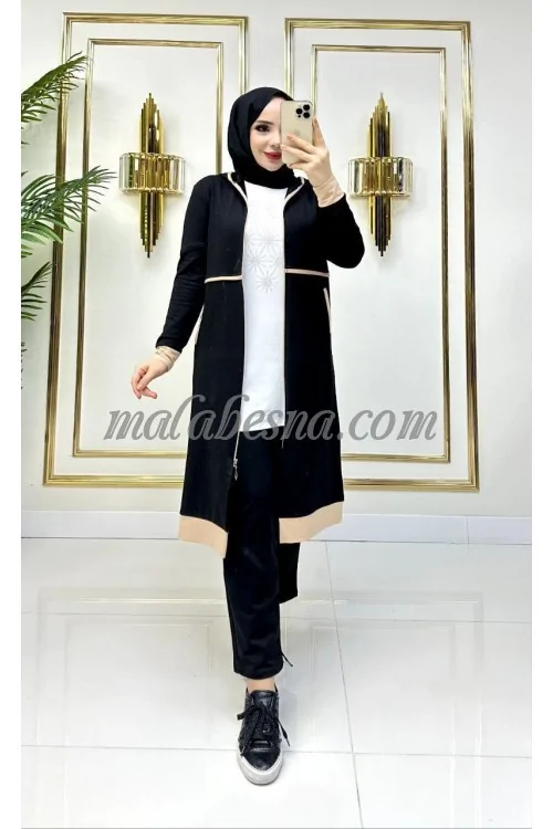 3 Pieces black and beige suit with  lines on the jackets
