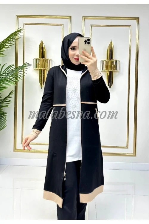 3 Pieces black and beige suit with  lines on the jackets
