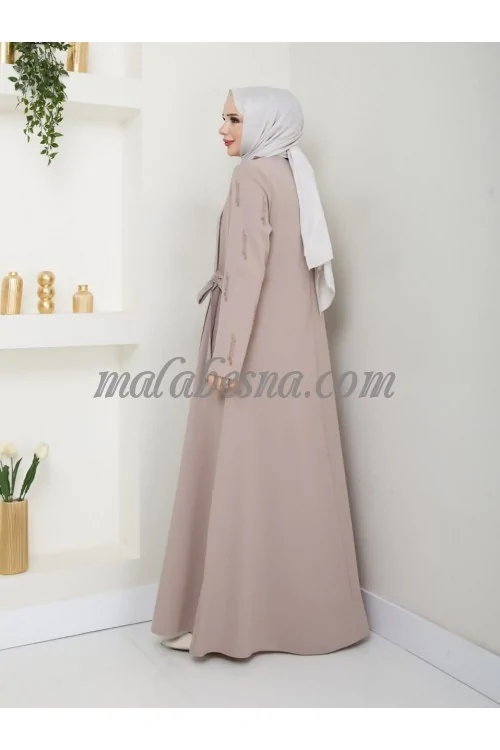 Beige abaya with shiny pearls