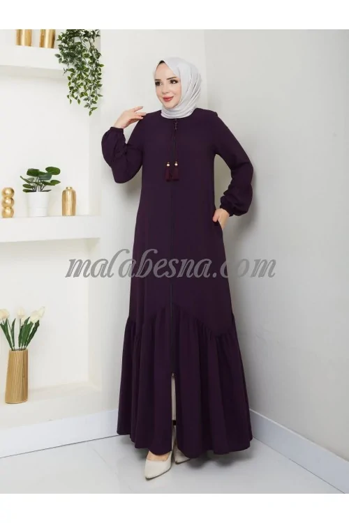 purple abaya with zipper and zigzag design from down